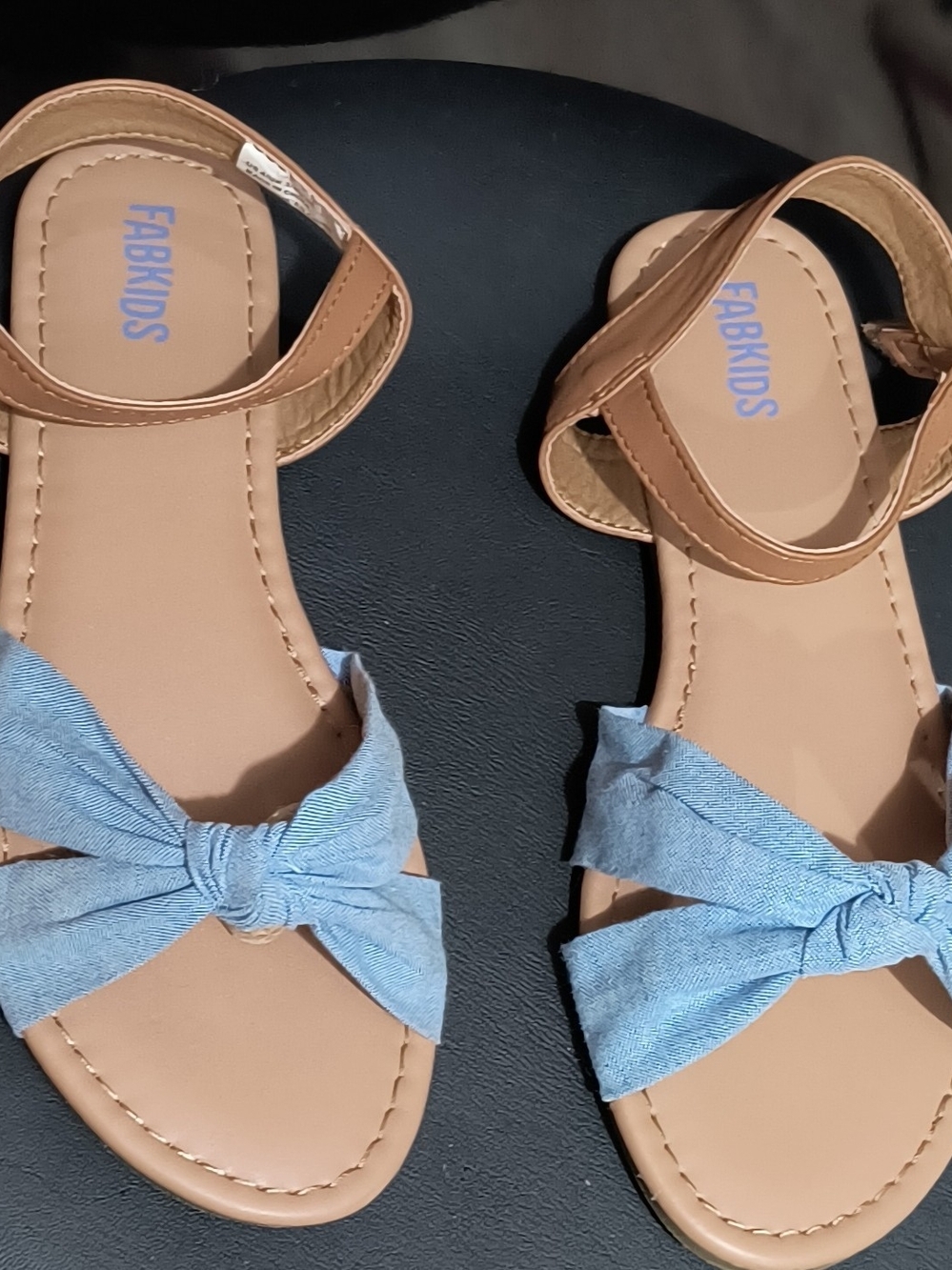 fabkids Tan Sandals with Light Blue Knot Bow